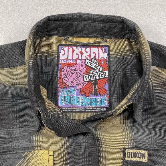 DIXXON Shirt Womens Small Black Gold Oil The Panhandle Plaid Snap Buttons - Picture 2 of 12